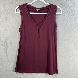 J Jill Sleeveless Top Women's SP Petite Cotton Modal Blend Silk Trim Burgundy